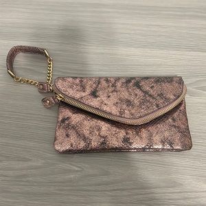 New York & Company Wristlet, Pink and Gold Snakeskin Print, EUC